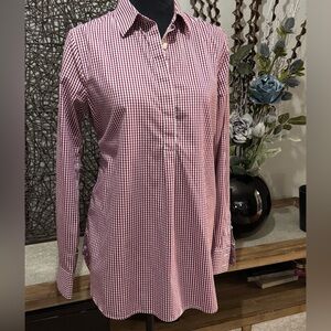 Lands End Supima Cotton No Iron Shirt Burgundy Check Size 10